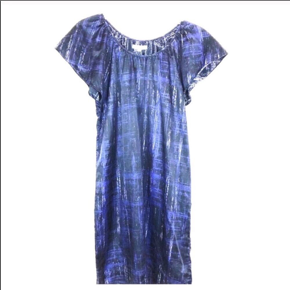 NEW MADEWELL Eliot Navy Purple White Print Silk Flutter Short Sleeve Dress Small